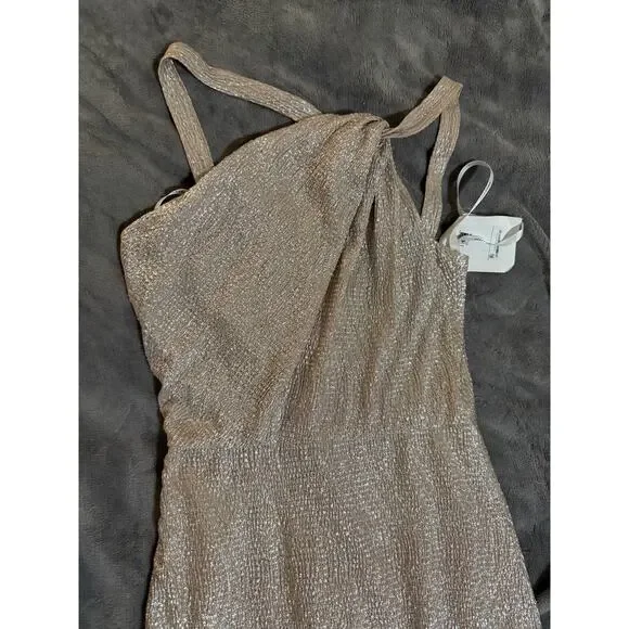 NWT Dessy Formal Maxi Dress One Shoulder TWIST METALLIC GOWN Rose Gold Size 0 - Picture 7 of 11